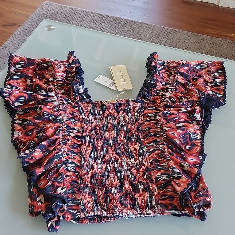 Anthropologie Let Me Be Smocked Crop Top Boho Retro 70's Size M - Picture 5 of 15